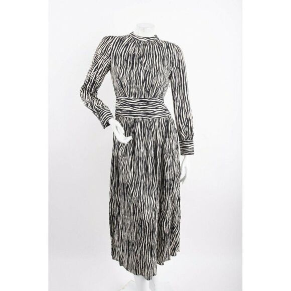 Massimo Dutti Midi Zebra Striped Dress Size USA 2 EUR 34 Black 6690/581 NWT - Picture 1 of 6